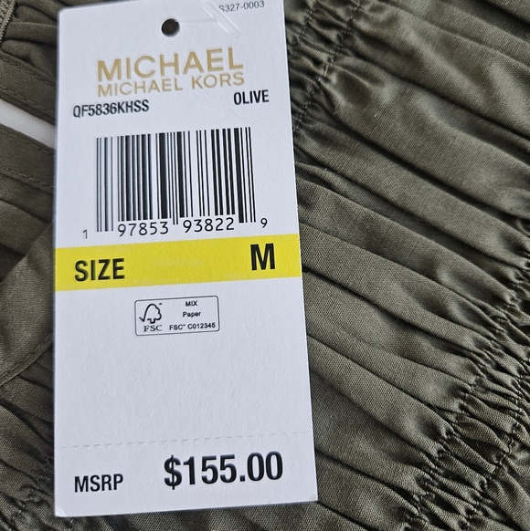 NWT Micheal Kors Smoked Shirred Olive Green Sleeveless Midi  Dress - Picture 9 of 10